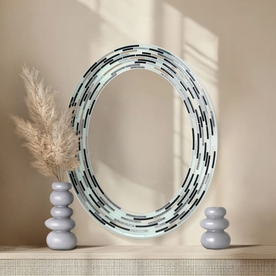 Head West Charcoal Tile Framed Oval Wall Vanity Mirror - 23" x 29"